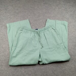 Gap Pants Mens 30x29 Green Linen Blend Wide Leg Elastic Waist Casual Drawstring